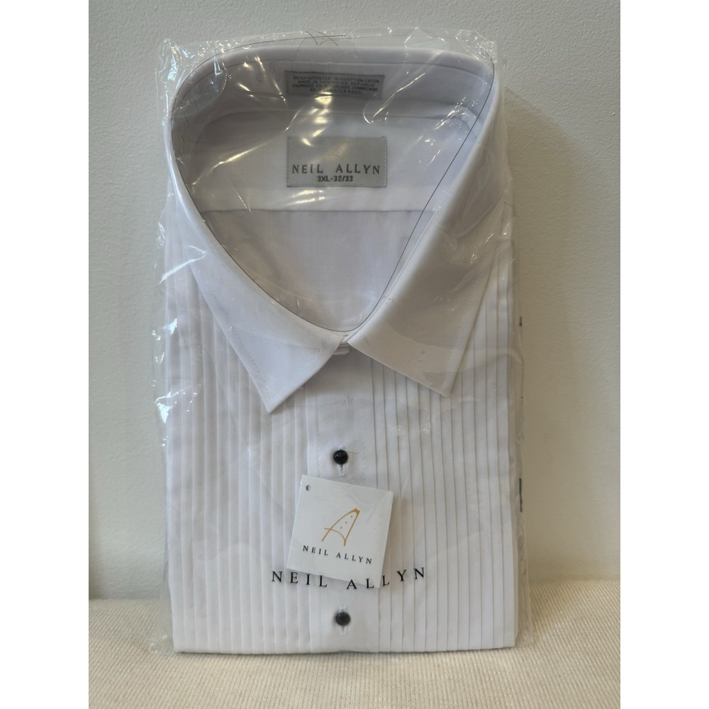 Neil Allyn Dress Shirt Mens 3XL 32/33 White Stripe French Cuff Formal Tuxedo